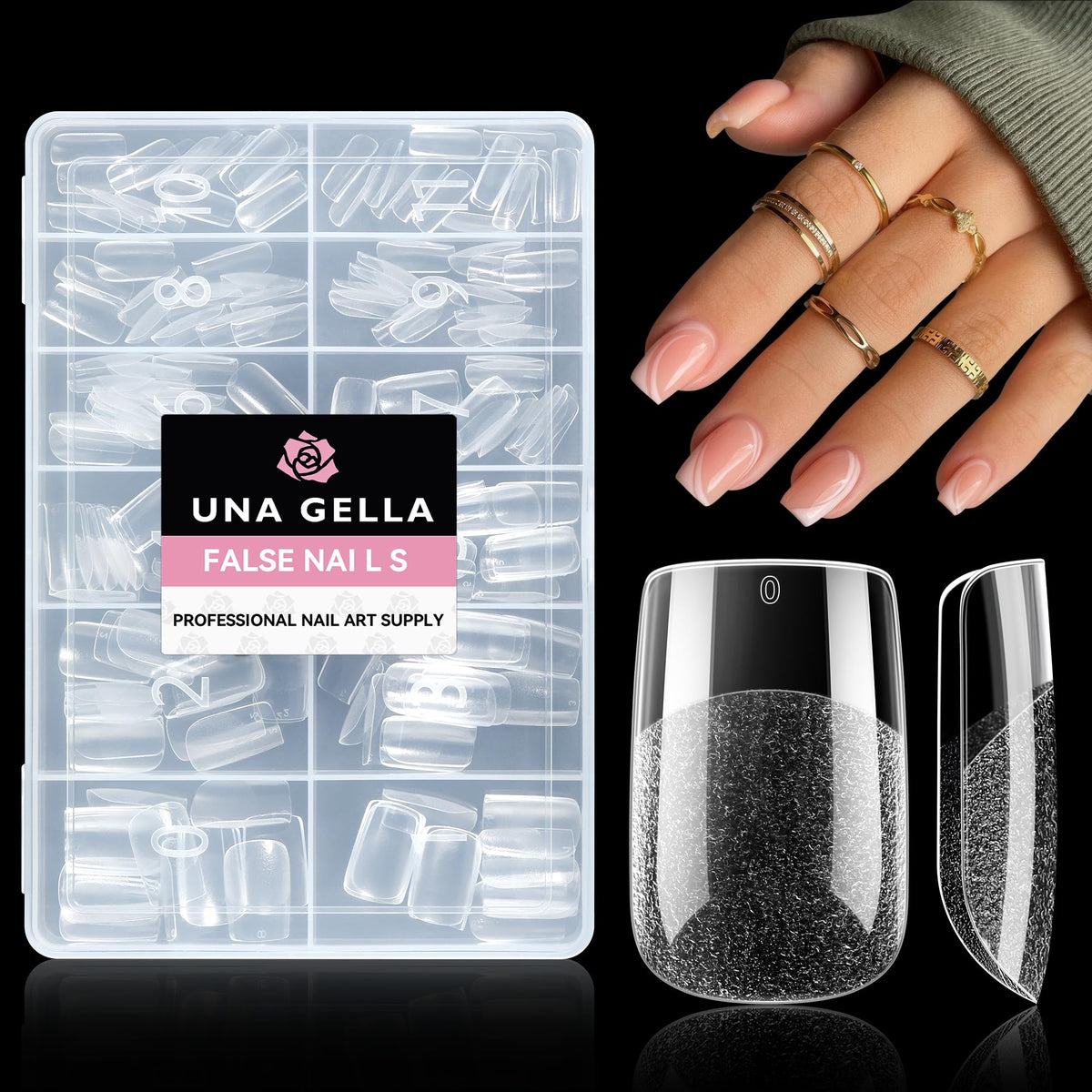 UNA GELLA Short Square Gel Nail Tips Squoval 216pcs Pre-Etched Full Cover | Short Squoval Press on Nails Square Round Oval Clear Acrylic Fake Nails Tips for Nail Extensions Home DIY Salon 12 Sizes