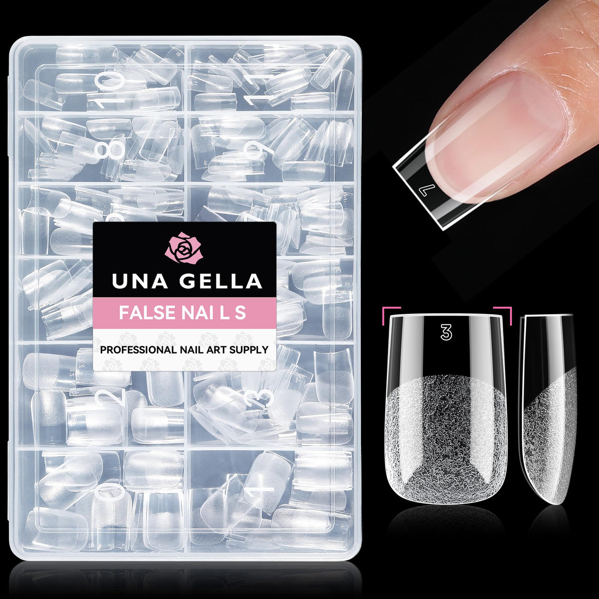UNA GELLA Short Square Gel Nail Tips Squoval 216pcs Pre-Etched Full Cover | Short Squoval Press on Nails Square Round Oval Clear Acrylic Fake Nails Tips for Nail Extensions Home DIY Salon 12 Sizes
