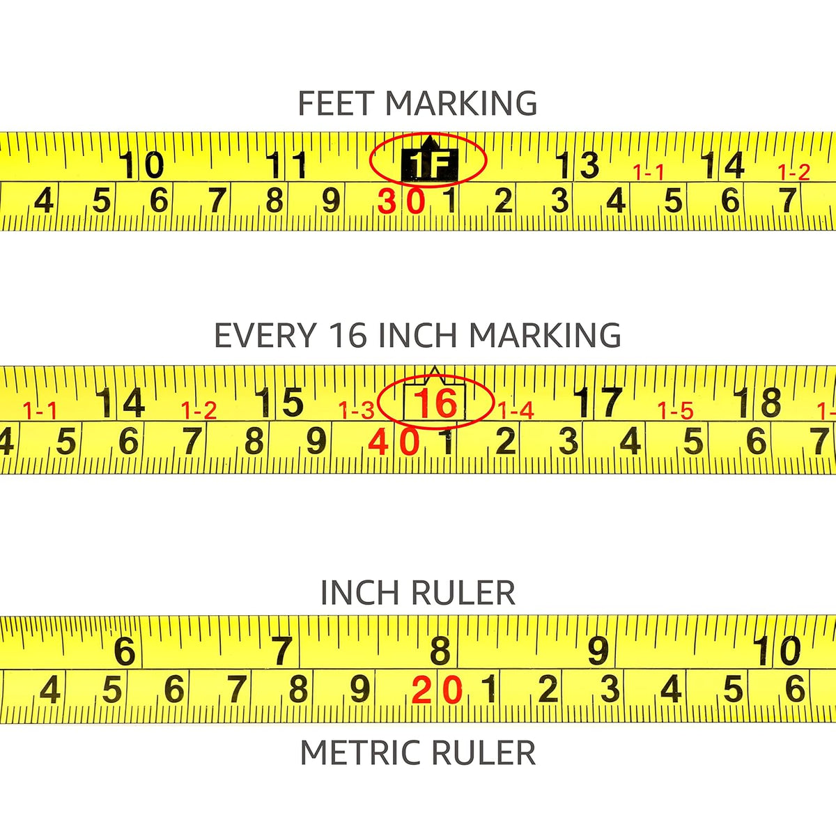 Amazon Basics Retractable Tape Measure with Metric and SAE Measurements, 16 ft / 192 in, Turquoise