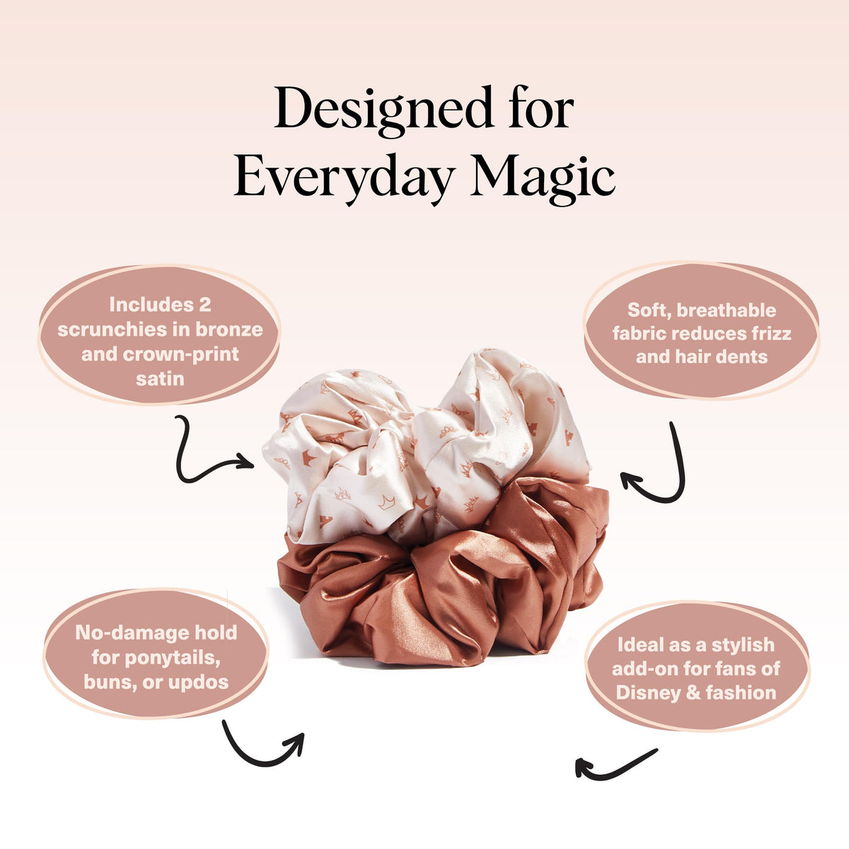 Kitsch Satin Scrunchies for Women | For All Hair Types - Black, 5pcs | Wake Up Frizz-Free, No Crease Hair Ties, Softer Than Silk Scrunchies, Stylish Hair Accessories For All Hair Types