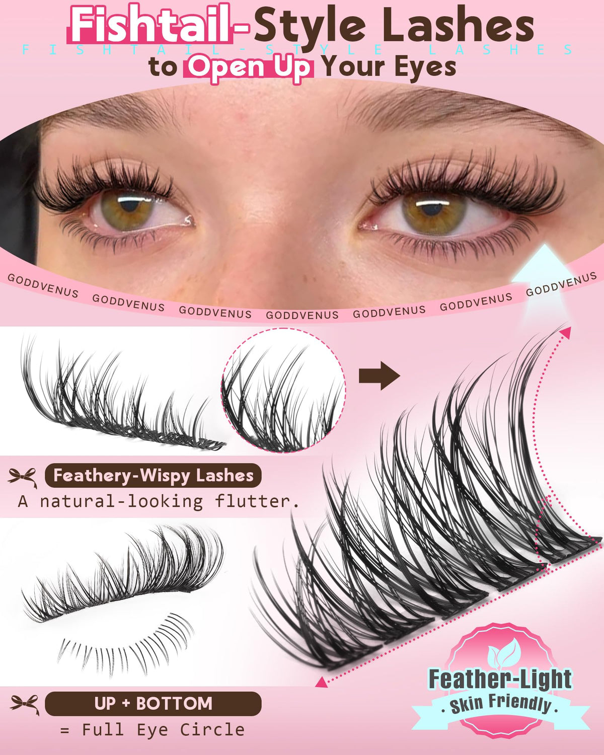 Goddvenus Lash Clusters Kit Wispy Eyelash Clusters Lashes Natural DIY Lash Extension Kit 10-16mm Cluster Eyelash Extensions Kit 300pcs C Curl Individual Lashes Cluster Eyelash (No Tweezers)