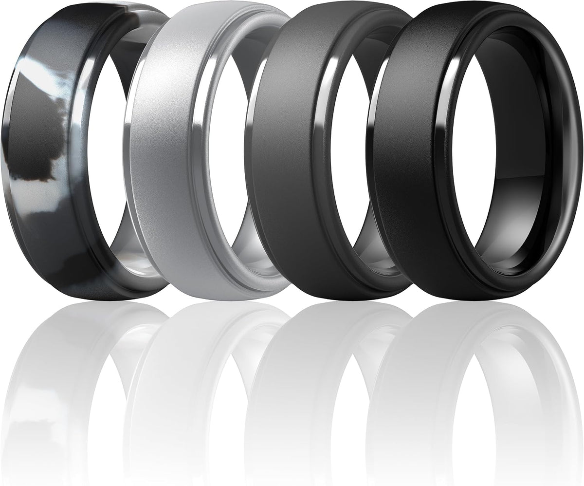 ThunderFit Silicone Rings for Men, Step Edge Rubber Wedding Bands 10mm Wide