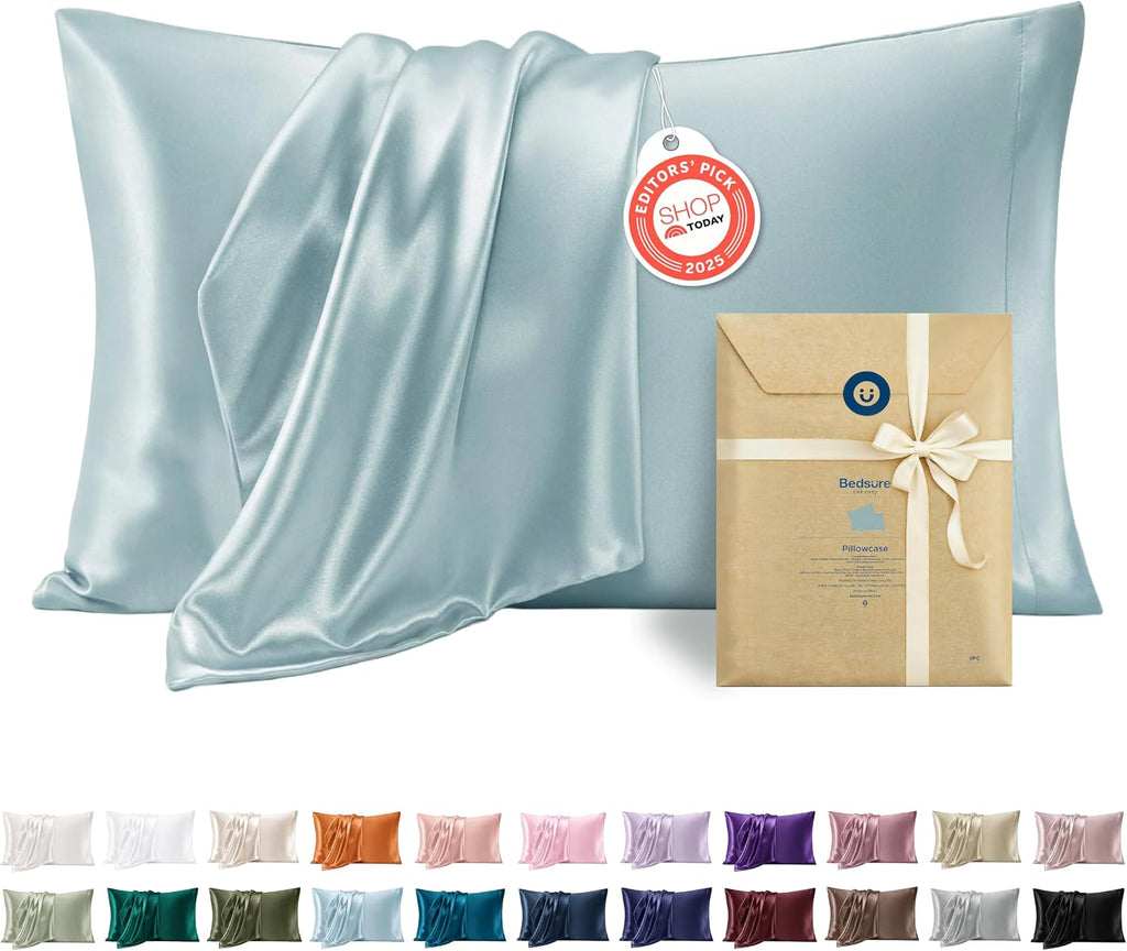Bedsure Satin Pillowcase, Similar to Silk Pillow Cases Queen Size Set of 2, Cooling Pillow Case Covers with Envelope Closure, Room Decor Gifts for Women Men, Silver Grey, 20x30 Inches, 2pcs