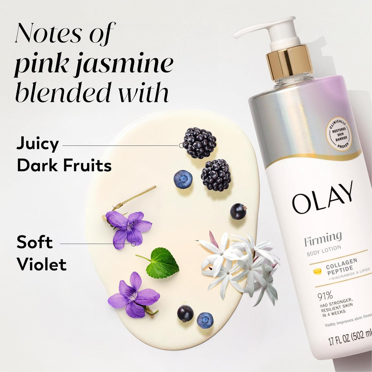 Olay Body Lotion for Women, Firming with Collagen Peptides Serum, Visibly Firmer Skin, 24hr Moisture & Hydration, Fast Absorbing Formula, Vitamin B3 Complex, For All Skin Types, 17 fl oz