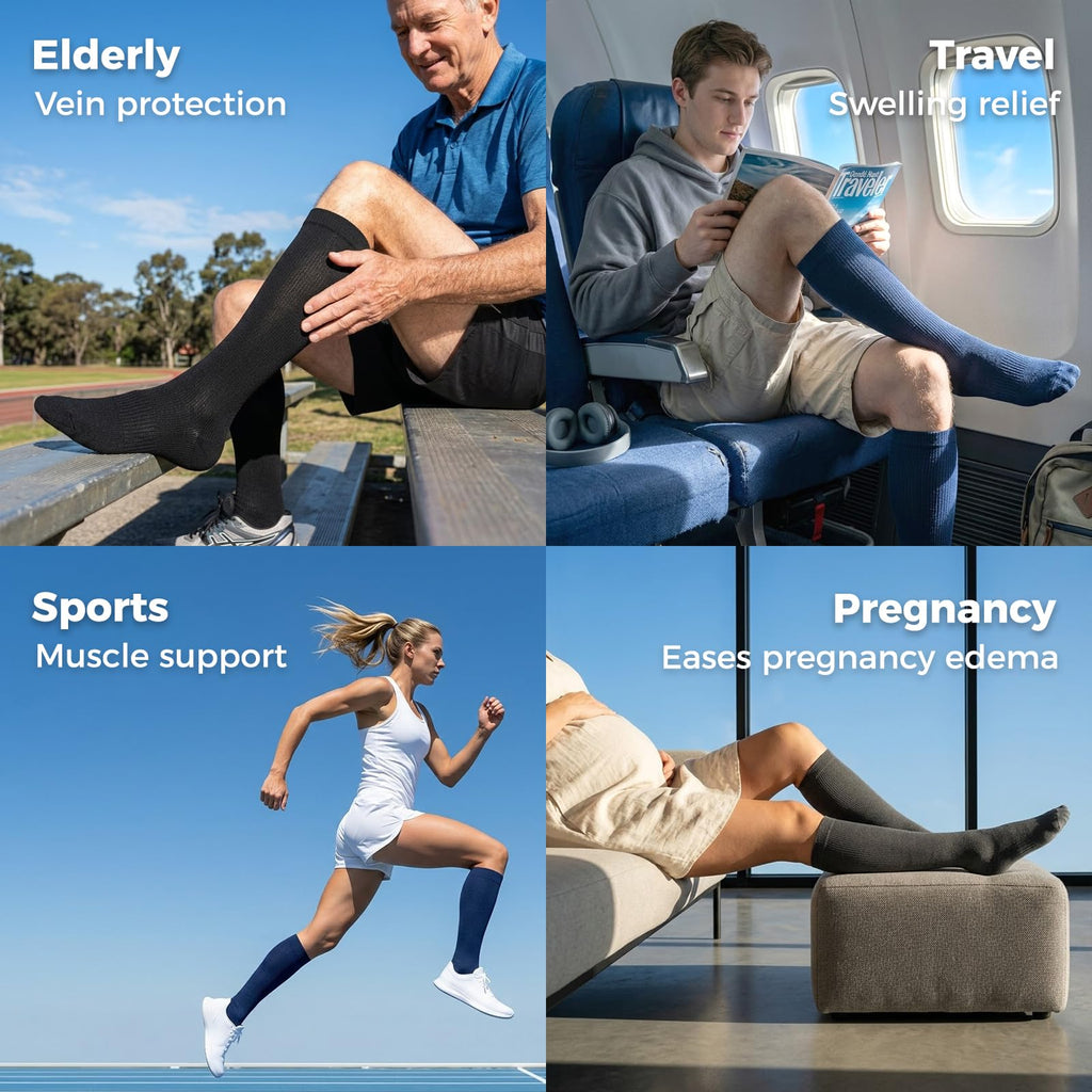 Compression Socks for Women & Men 15-20 mmHg, Knee High, 3 Pairs | Graduated Compression, Supports Circulation, Ideal for Nurses, Pregnancy, Travel, Flights, Running & Athletic Edema