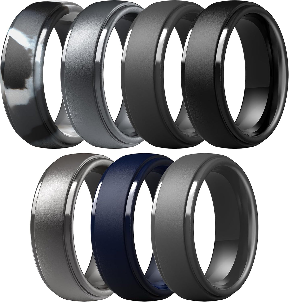 ThunderFit Silicone Rings for Men, Step Edge Rubber Wedding Bands 10mm Wide