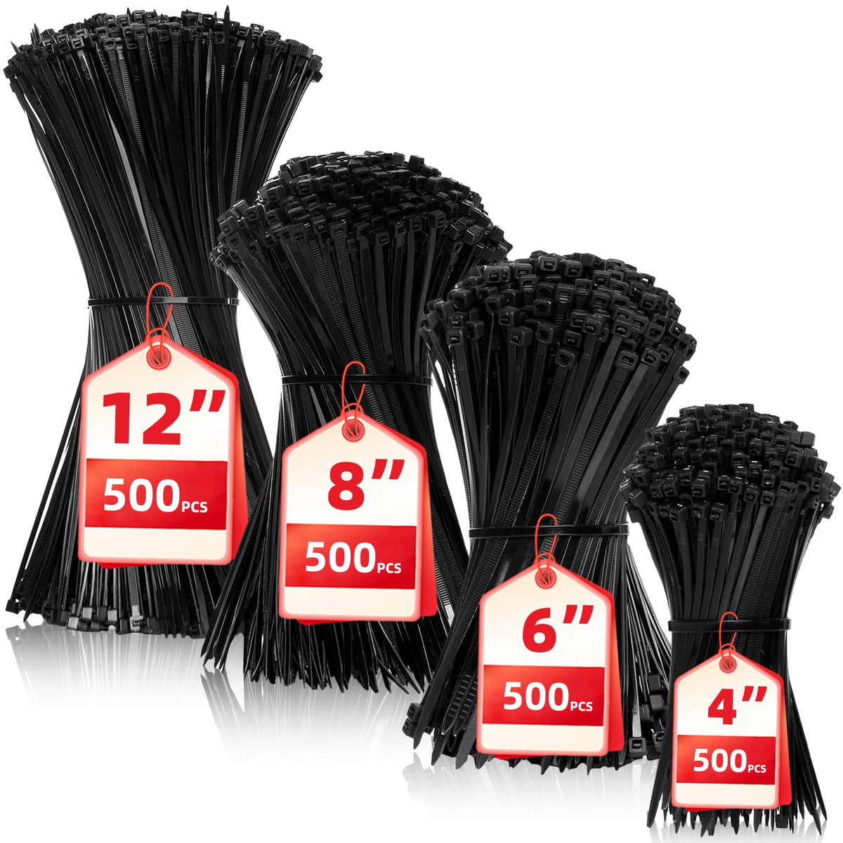 Cable Zip Ties,400 Pack Black Assorted Sizes 12+8+6+4 Inch,Multi-Purpose Self-Locking Nylon Cable Cord Management,Plastic Wire Ties for Home,Office,Garden,Workshop. By HAVE ME TD