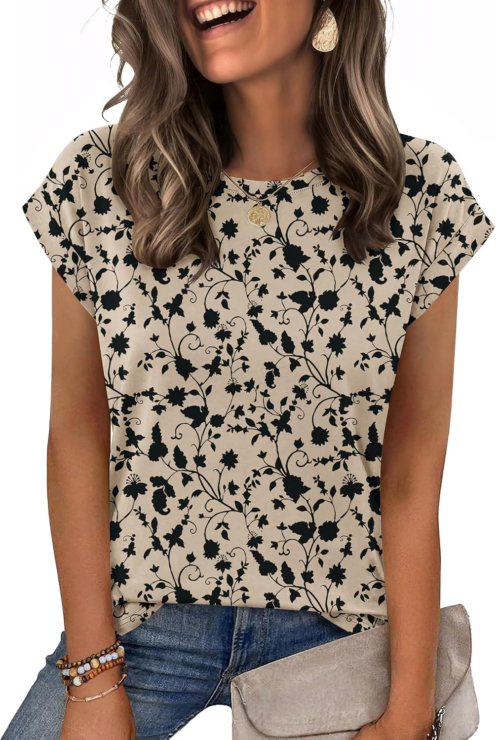 Zeagoo Womens Tops Summer Casual Cap Sleeve Tshirts Shirts Business Blouses | Dressy Spring Fashion Outfits, Trendy Clothes, Cute Crewneck Work Out Tee, Gym Clothing