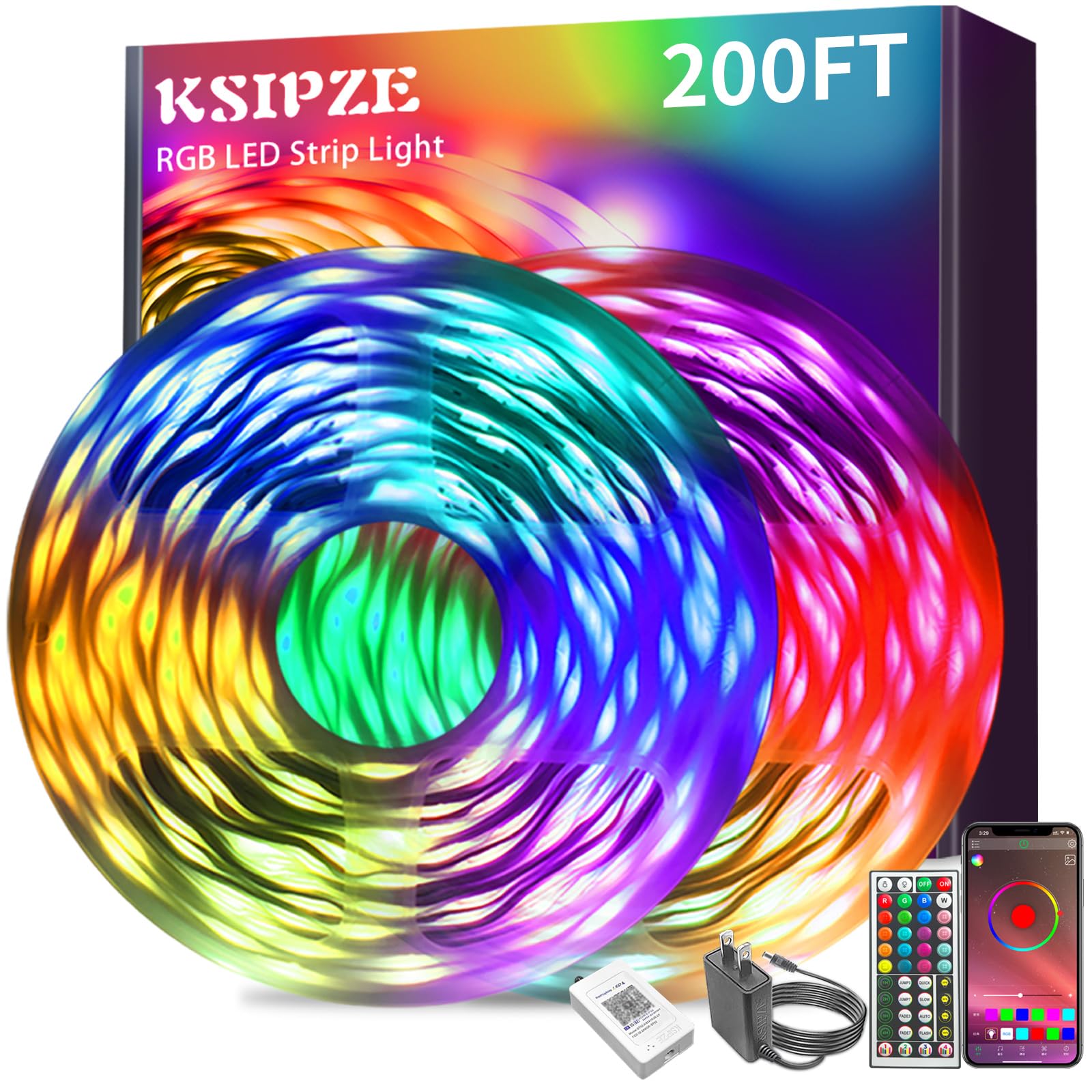 KSIPZE 100ft Led Strip Lights RGB Music Sync Color Changing Led Lights with Smart App Control Remote Led Lights for Bedroom Room Lighting Flexible Home Décor