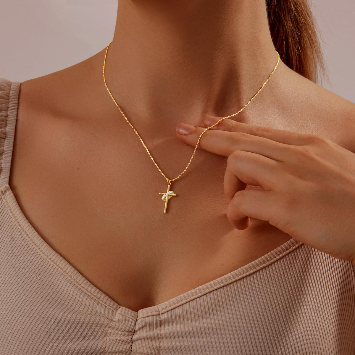 Partm Gold Cross Necklace for Women 14K Plated Dainty Pendant Cross Chain Faith Crucifix Choker Baptism Necklace for Women Trendy Religious Jewelry Hypoallergenic