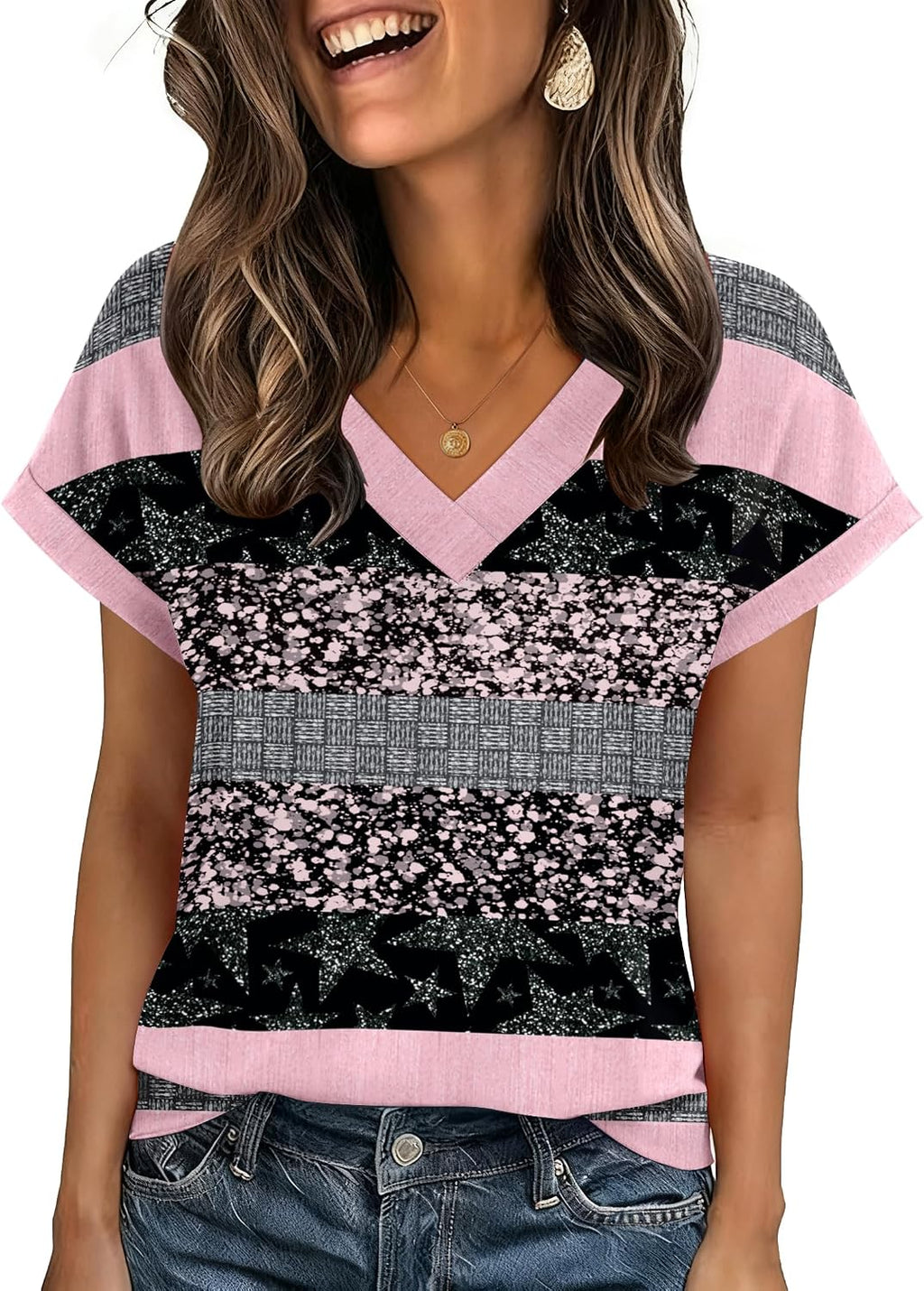 Zeagoo Womens Summer Tops Rolled Short Sleeve Shirts Dressy Casual Blouses