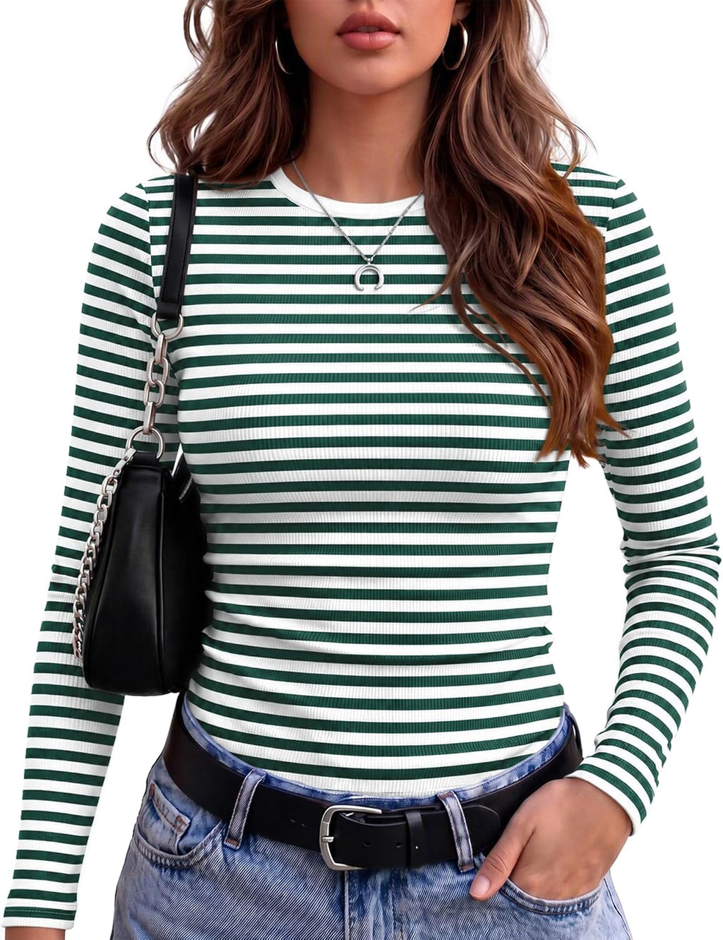 Zeagoo Women Long Sleeve Shirts Ribbed Tops Crewneck Basic Tee