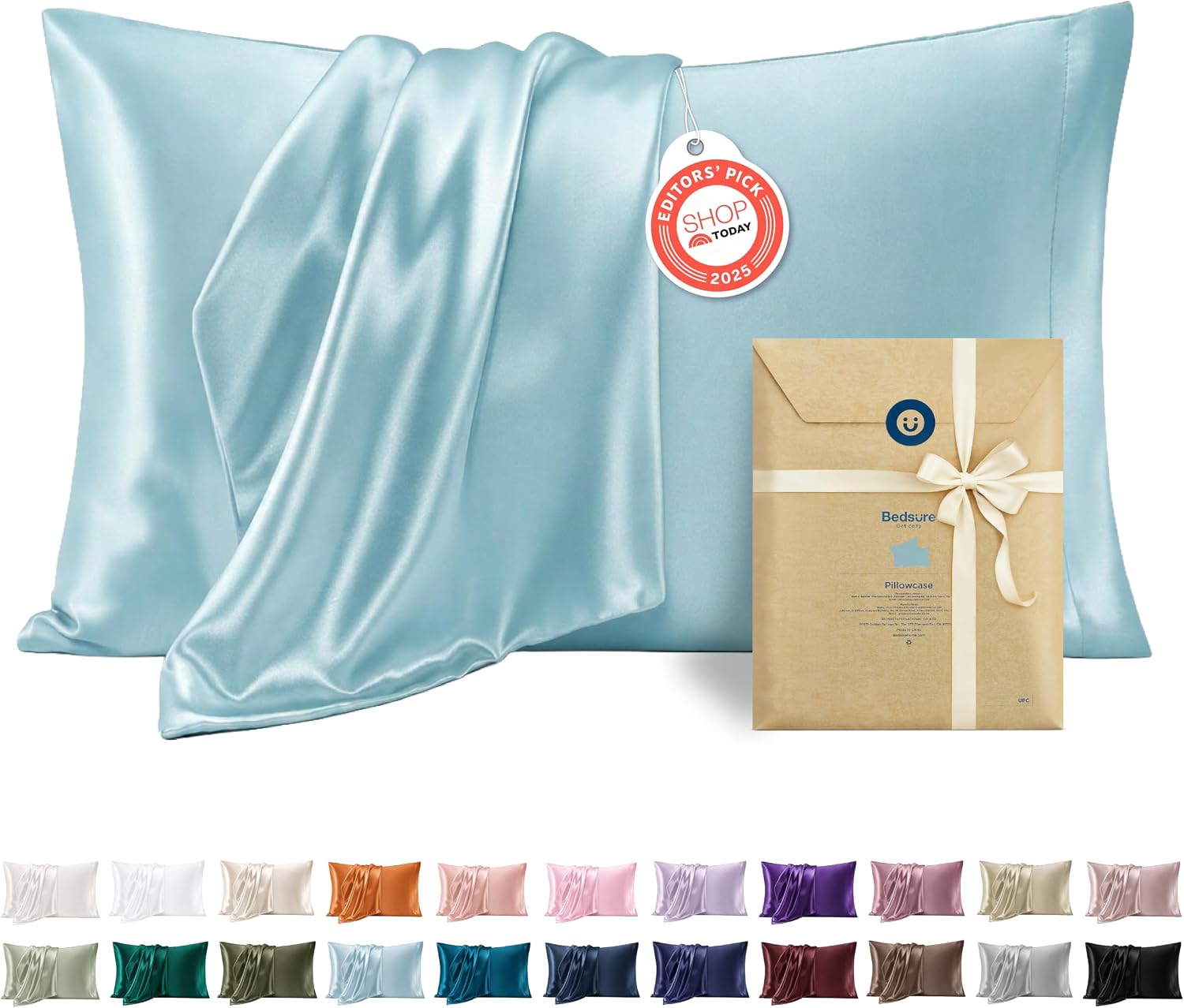 Bedsure Satin Pillowcase, Similar to Silk Pillow Cases Queen Size Set of 2, Cooling Pillow Case Covers with Envelope Closure, Room Decor Gifts for Women Men, Silver Grey, 20x30 Inches, 2pcs
