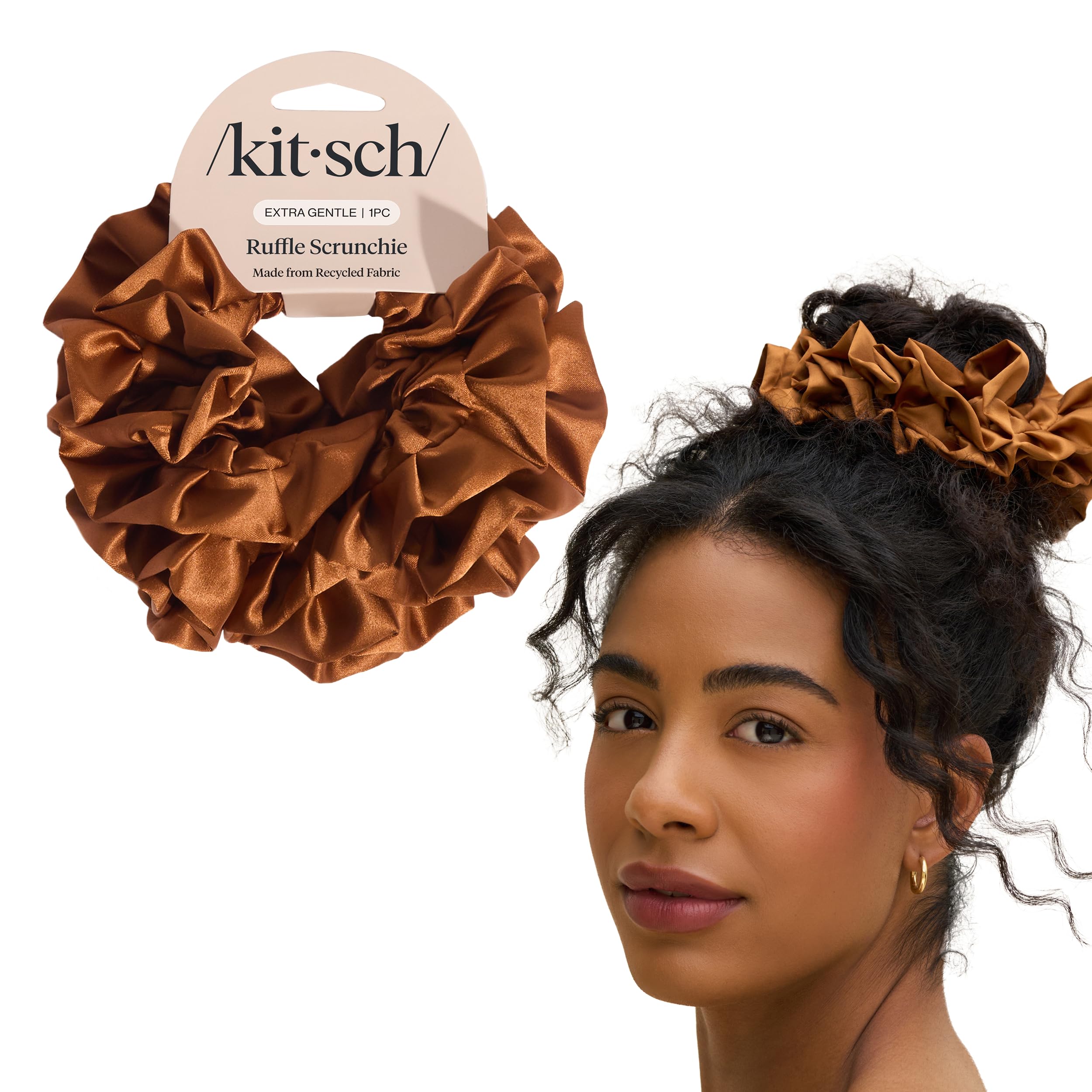 Kitsch Satin Scrunchies for Women | For All Hair Types - Black, 5pcs | Wake Up Frizz-Free, No Crease Hair Ties, Softer Than Silk Scrunchies, Stylish Hair Accessories For All Hair Types