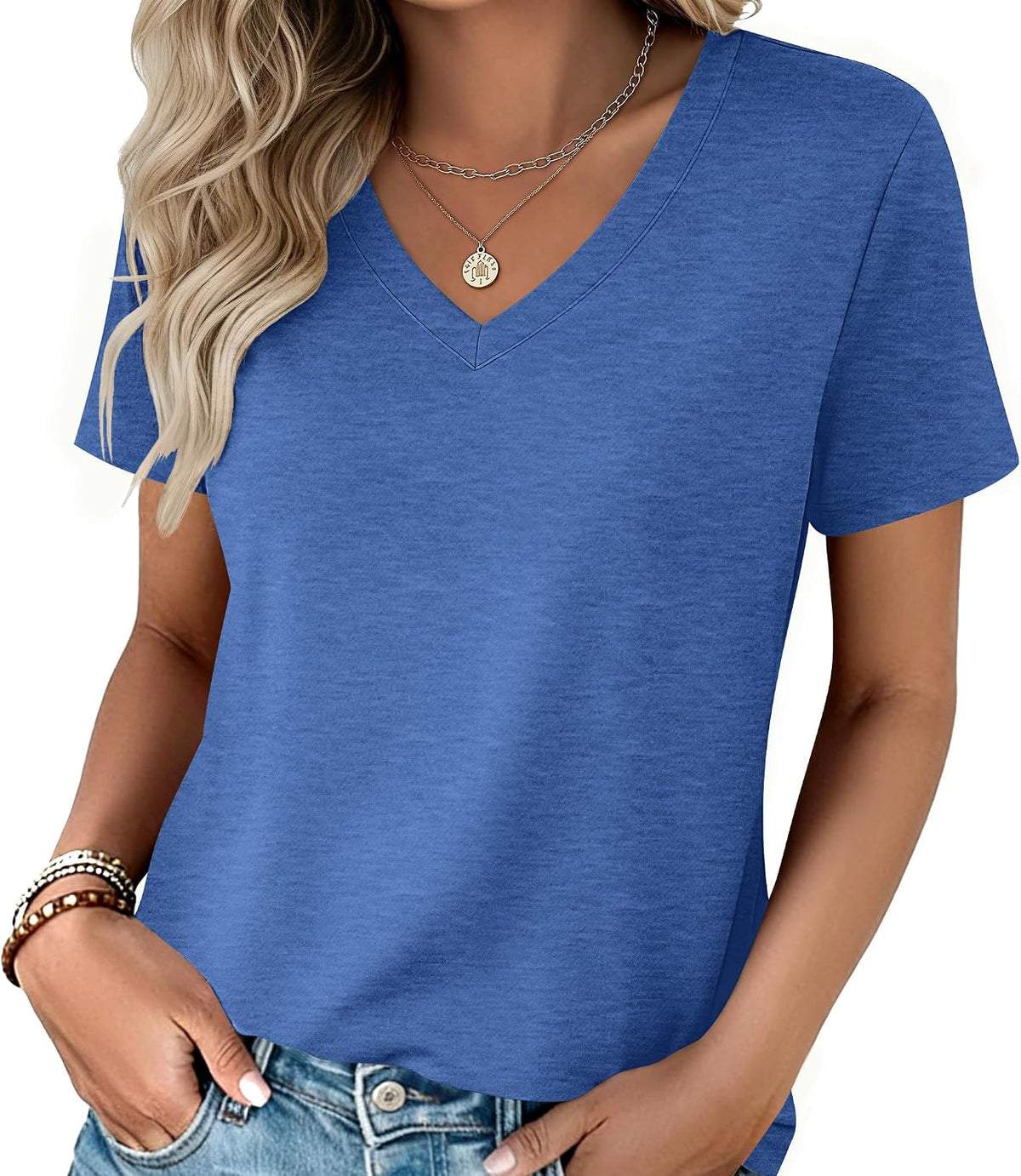 Zeagoo Womens V-Neck Tops Summer Casual Short Sleeve Tshirts S-3XL
