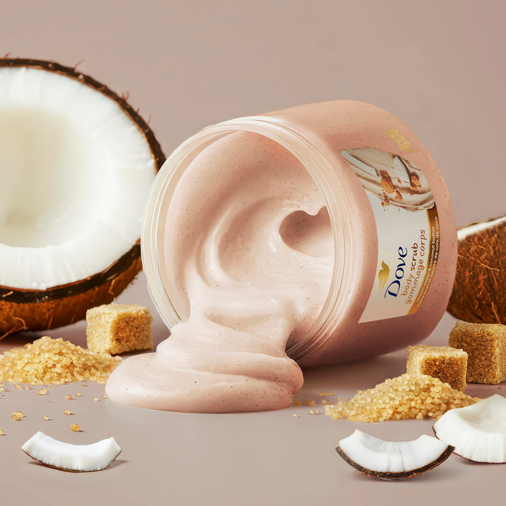Dove Himalayan Salt & Rose Oil Body Scrub Exfoliates and Deeply 15 oz | For skin that needs polish, Helps reveal smooth skin, With Himalayan salt & Rose Oil