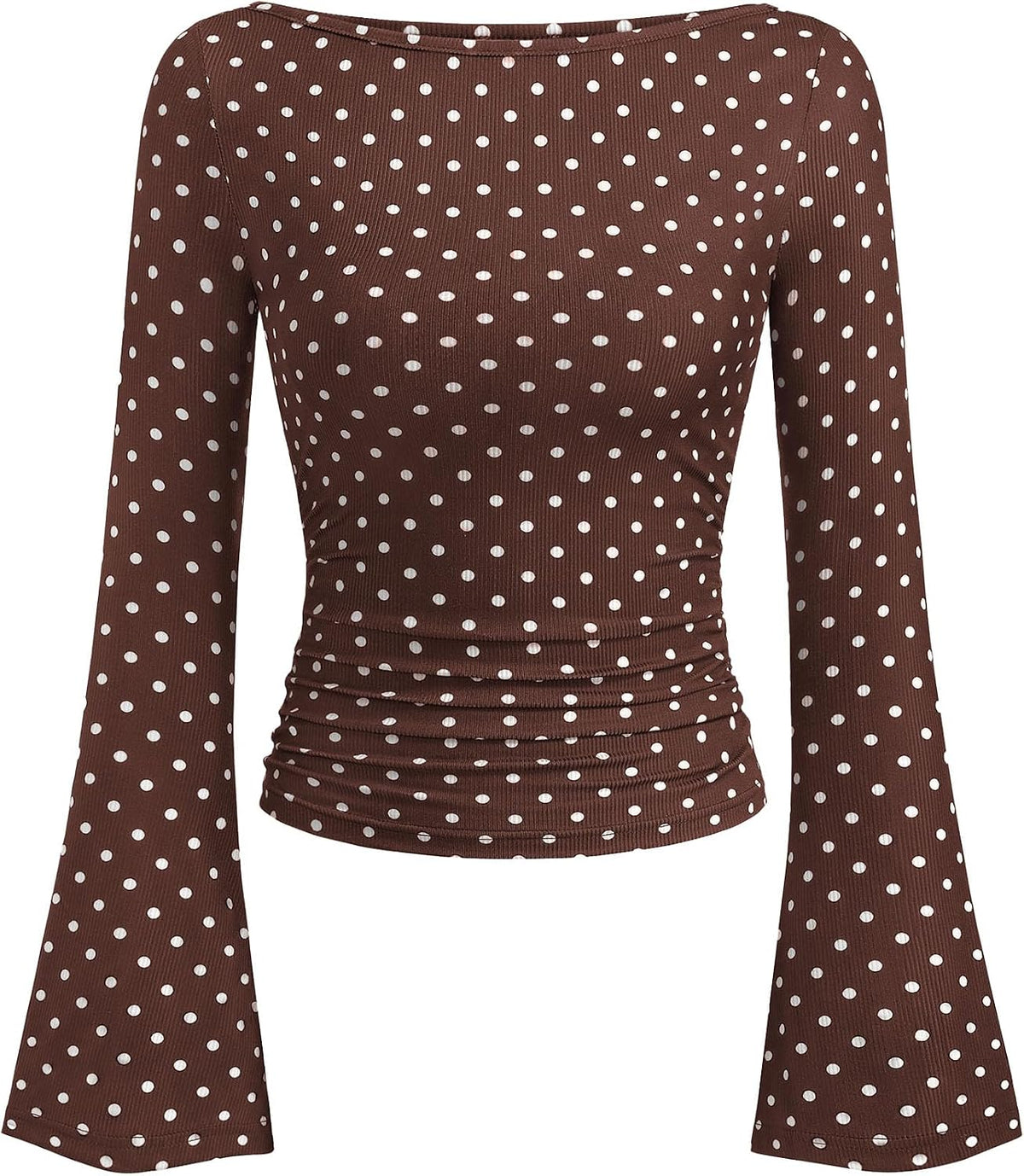 PRETTYGARDEN Womens Bell Long Sleeve Ribbed Knit Tops