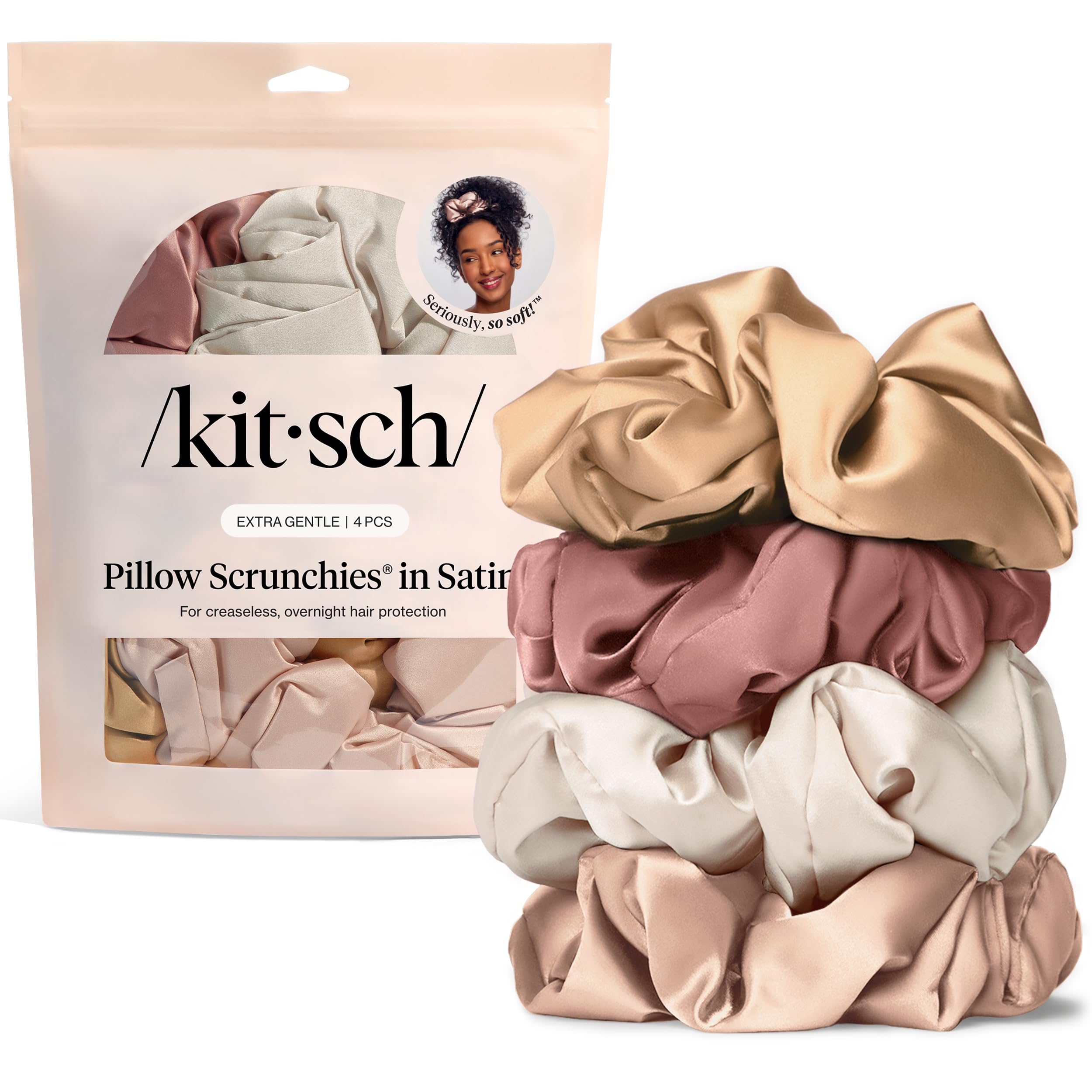 Kitsch Satin Scrunchies for Women | For All Hair Types - Black, 5pcs | Wake Up Frizz-Free, No Crease Hair Ties, Softer Than Silk Scrunchies, Stylish Hair Accessories For All Hair Types