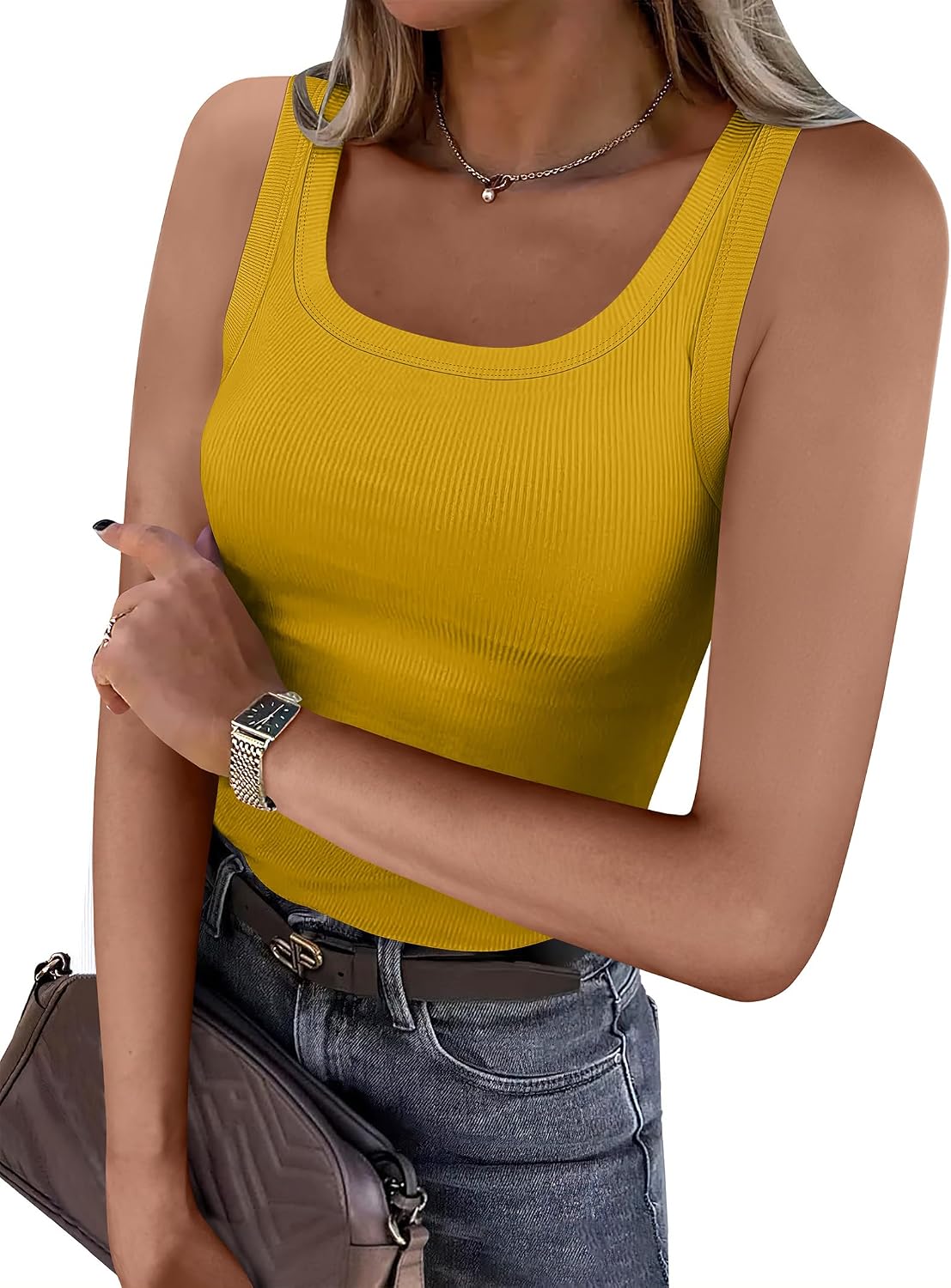 ANRABESS Womens Square Neck Ribbed Tank Tops 2026 Summer Sleeveless Shirts
