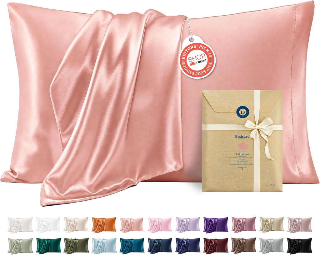 Bedsure Satin Pillowcase, Similar to Silk Pillow Cases Queen Size Set of 2, Cooling Pillow Case Covers with Envelope Closure, Room Decor Gifts for Women Men, Silver Grey, 20x30 Inches, 2pcs