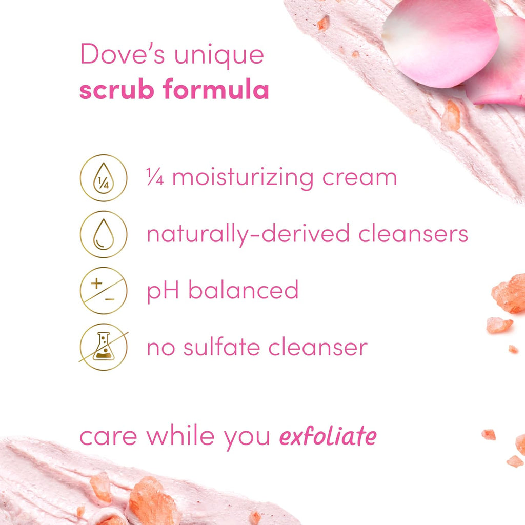 Dove Himalayan Salt & Rose Oil Body Scrub Exfoliates and Deeply 15 oz | For skin that needs polish, Helps reveal smooth skin, With Himalayan salt & Rose Oil