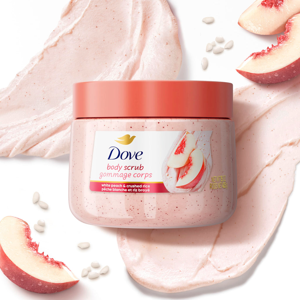 Dove Himalayan Salt & Rose Oil Body Scrub Exfoliates and Deeply 15 oz | For skin that needs polish, Helps reveal smooth skin, With Himalayan salt & Rose Oil