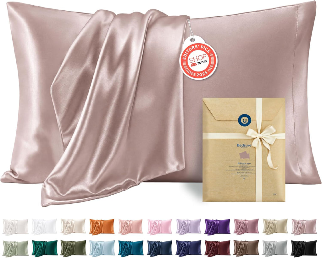 Bedsure Satin Pillowcase, Similar to Silk Pillow Cases Queen Size Set of 2, Cooling Pillow Case Covers with Envelope Closure, Room Decor Gifts for Women Men, Silver Grey, 20x30 Inches, 2pcs