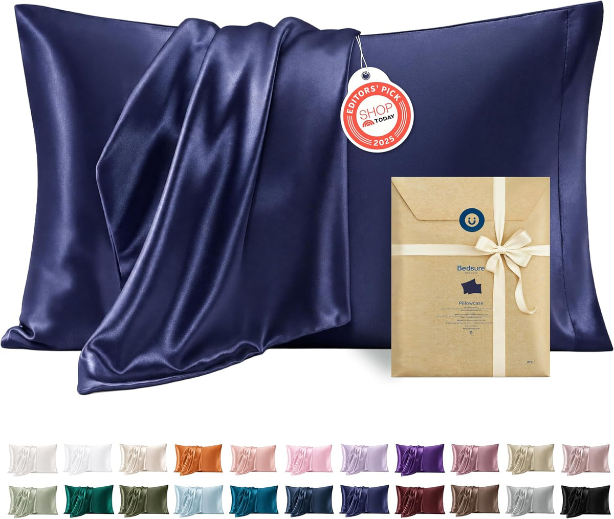 Bedsure Satin Pillowcase, Similar to Silk Pillow Cases Queen Size Set of 2, Cooling Pillow Case Covers with Envelope Closure, Room Decor Gifts for Women Men, Silver Grey, 20x30 Inches, 2pcs