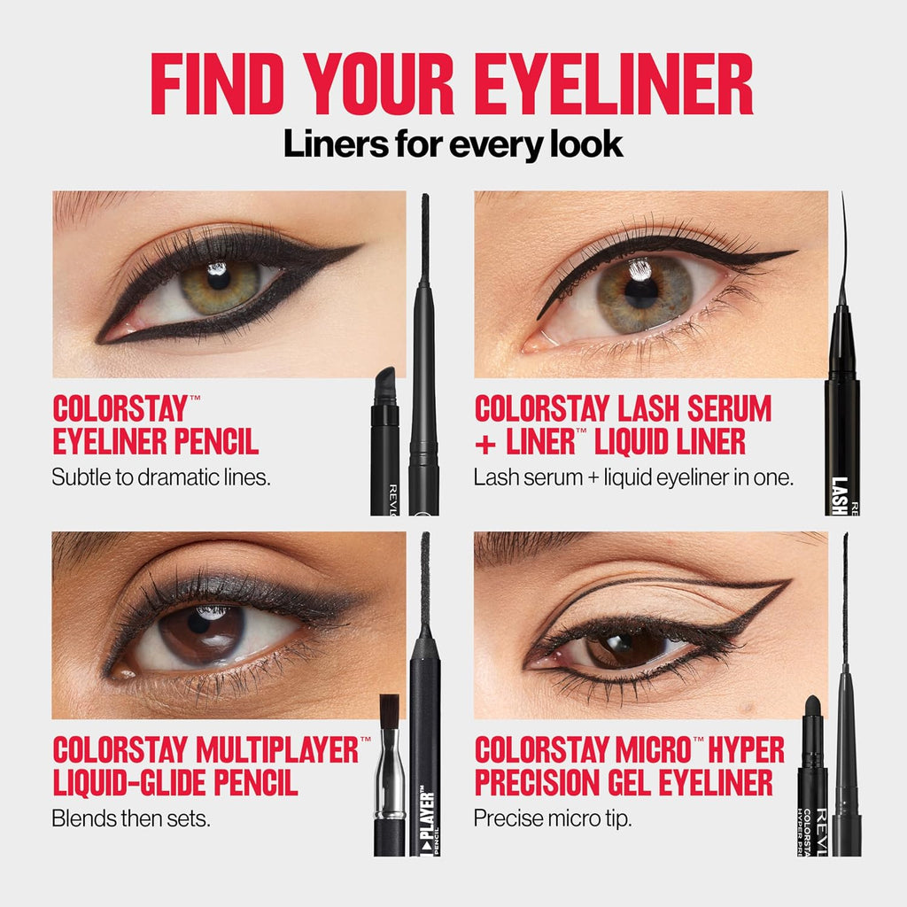 Revlon ColorStay Pencil Waterproof Eyeliner, 201 Black, 2 pack | Waterproof pencil eyeliner with built-in sharpener. Smudge-proof, long-lasting, intense matte color.