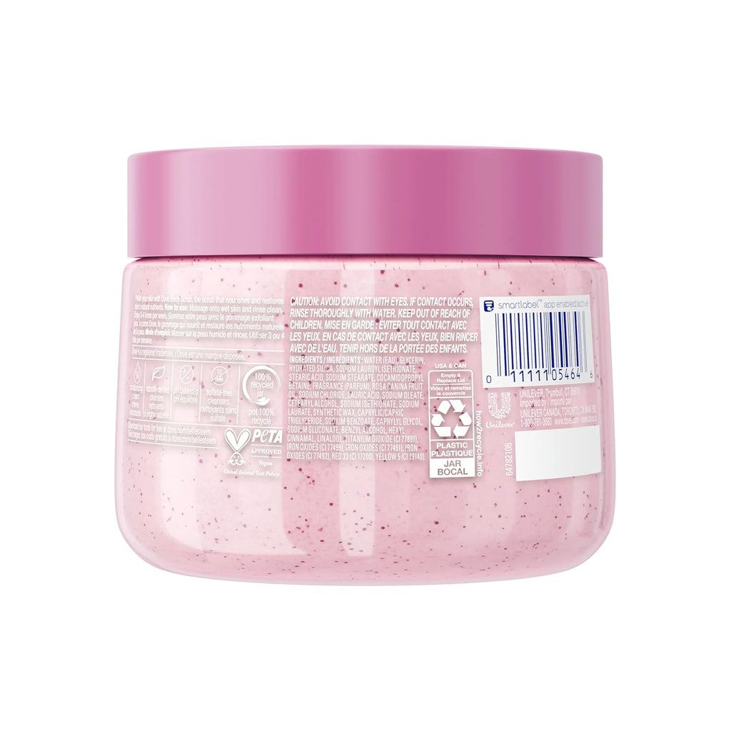 Dove Himalayan Salt & Rose Oil Body Scrub Exfoliates and Deeply 15 oz | For skin that needs polish, Helps reveal smooth skin, With Himalayan salt & Rose Oil