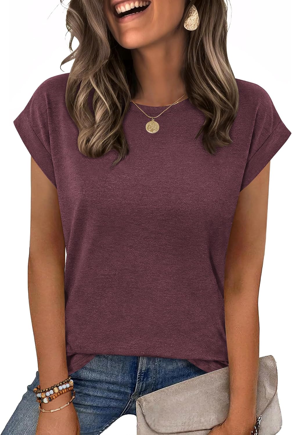 Zeagoo Womens Tops Summer Casual Cap Sleeve Tshirts Shirts Business Blouses | Dressy Spring Fashion Outfits, Trendy Clothes, Cute Crewneck Work Out Tee, Gym Clothing