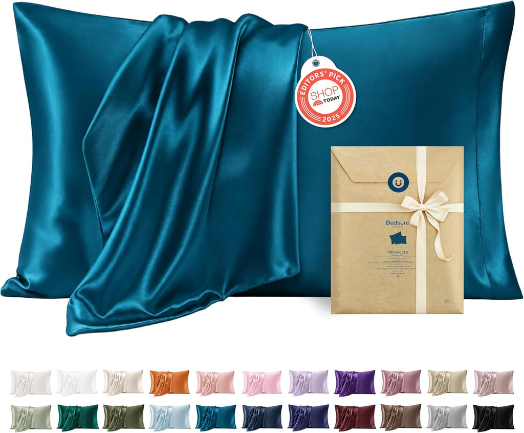 Bedsure Satin Pillowcase, Similar to Silk Pillow Cases Queen Size Set of 2, Cooling Pillow Case Covers with Envelope Closure, Room Decor Gifts for Women Men, Silver Grey, 20x30 Inches, 2pcs