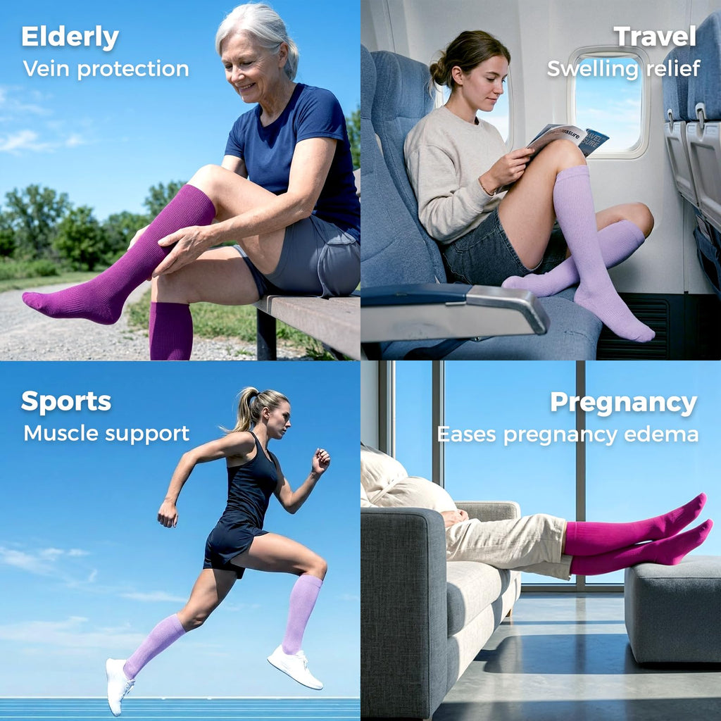 Compression Socks for Women & Men 15-20 mmHg, Knee High, 3 Pairs | Graduated Compression, Supports Circulation, Ideal for Nurses, Pregnancy, Travel, Flights, Running & Athletic Edema
