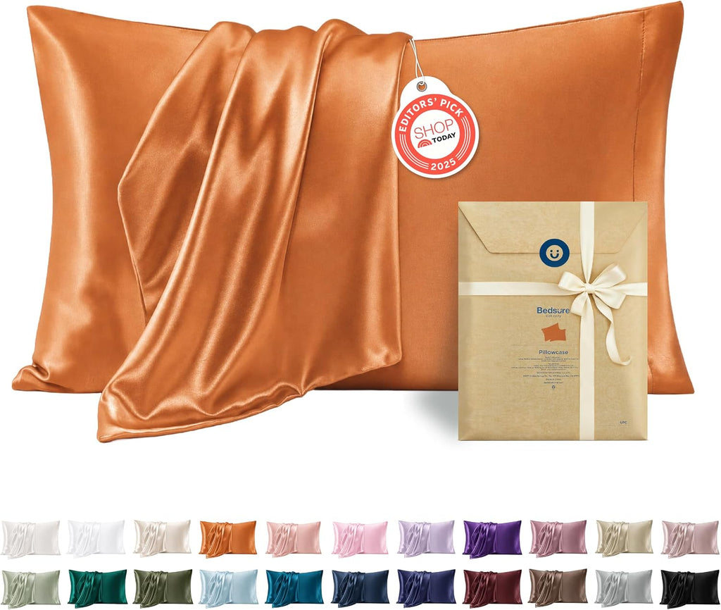 Bedsure Satin Pillowcase, Similar to Silk Pillow Cases Queen Size Set of 2, Cooling Pillow Case Covers with Envelope Closure, Room Decor Gifts for Women Men, Silver Grey, 20x30 Inches, 2pcs