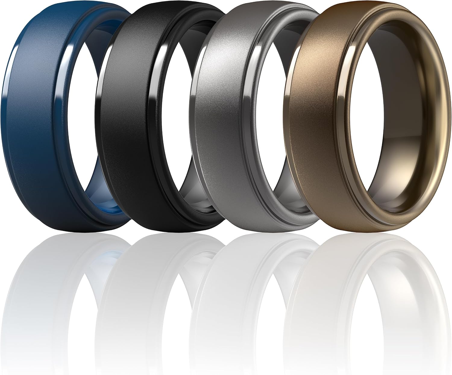 ThunderFit Silicone Rings for Men, Step Edge Rubber Wedding Bands 10mm Wide