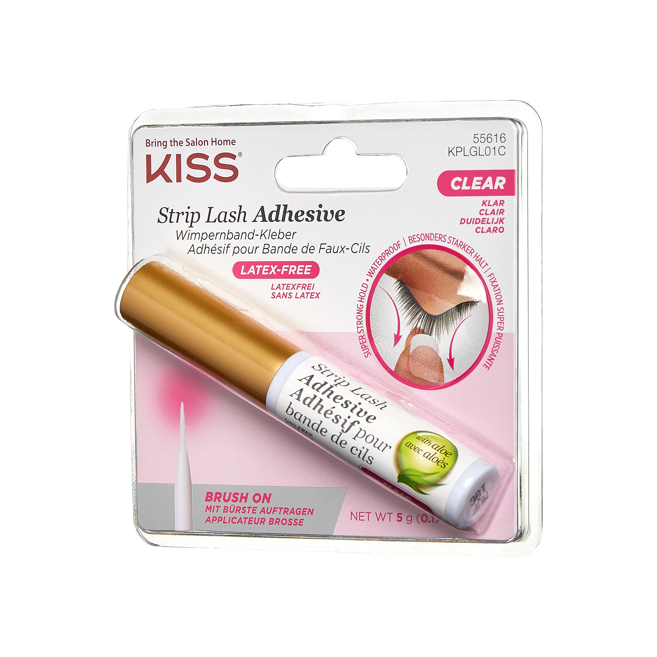 Kiss Lash Adhesive, Lash Glue, 24hr Strip Eyelash Adhesive, Clear, Includes Lash Adhesive, Long Lasting Wear, Can Be Used with Strip Lashes and Lash Clusters