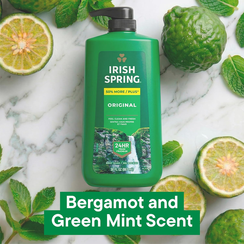 Irish Spring Body Wash for Men, Original Scent, 887 mL | Face and Body Wash, Men’s Body Wash, Paraben-Free, Moisturizing, Retains Skin's Natural Moisture, Grooming