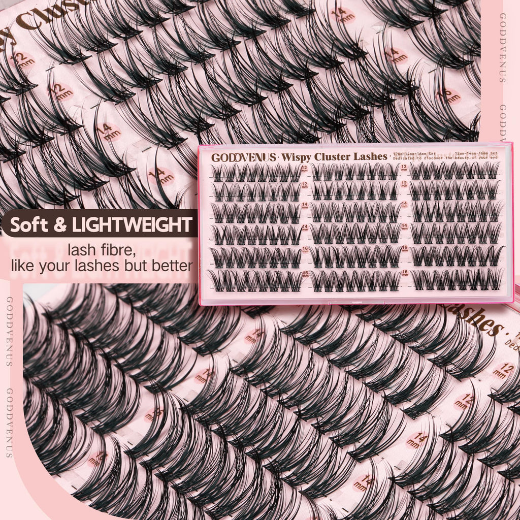 Goddvenus Lash Clusters Kit Wispy Eyelash Clusters Lashes Natural DIY Lash Extension Kit 10-16mm Cluster Eyelash Extensions Kit 300pcs C Curl Individual Lashes Cluster Eyelash (No Tweezers)
