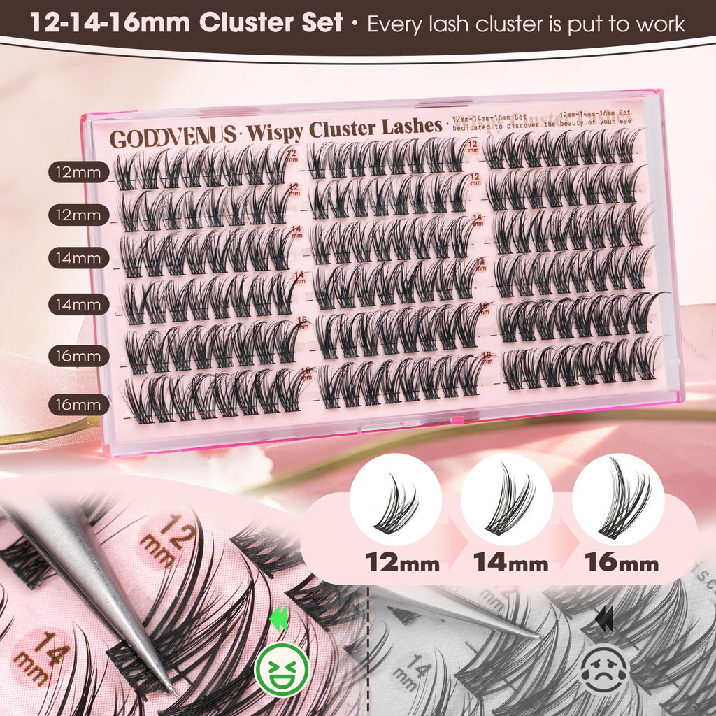 Goddvenus Lash Clusters Kit Wispy Eyelash Clusters Lashes Natural DIY Lash Extension Kit 10-16mm Cluster Eyelash Extensions Kit 300pcs C Curl Individual Lashes Cluster Eyelash (No Tweezers)