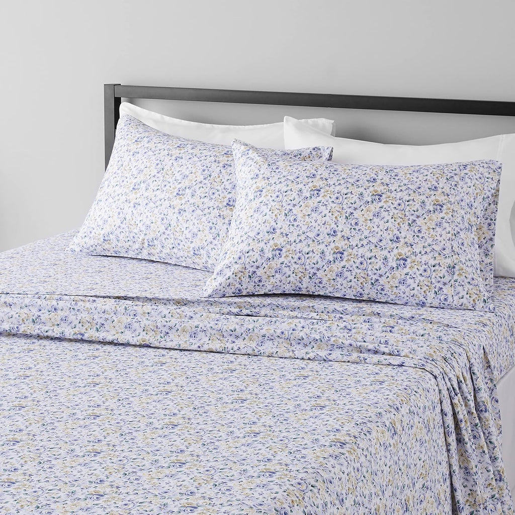 Amazon Basics Lightweight Super Soft Breathable Wrinkle-Resistant Microfiber 4-Piece Bed Sheet Set with 14-Inch Deep Pockets, Queen, Bright White, Solid