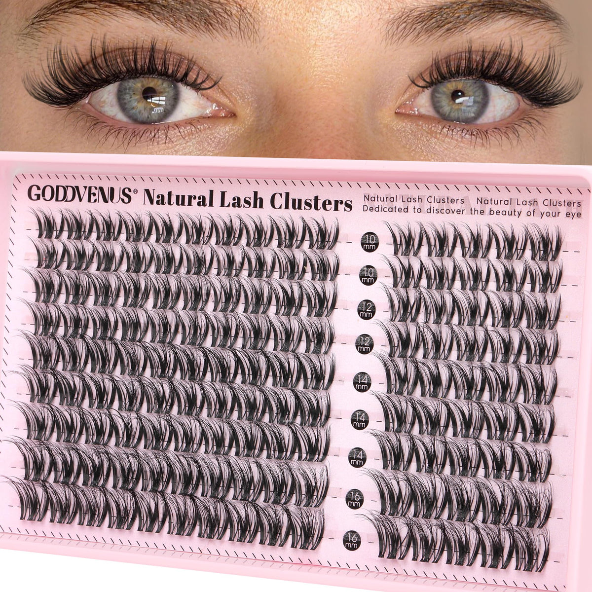 Goddvenus Lash Clusters Kit Wispy Eyelash Clusters Lashes Natural DIY Lash Extension Kit 10-16mm Cluster Eyelash Extensions Kit 300pcs C Curl Individual Lashes Cluster Eyelash (No Tweezers)
