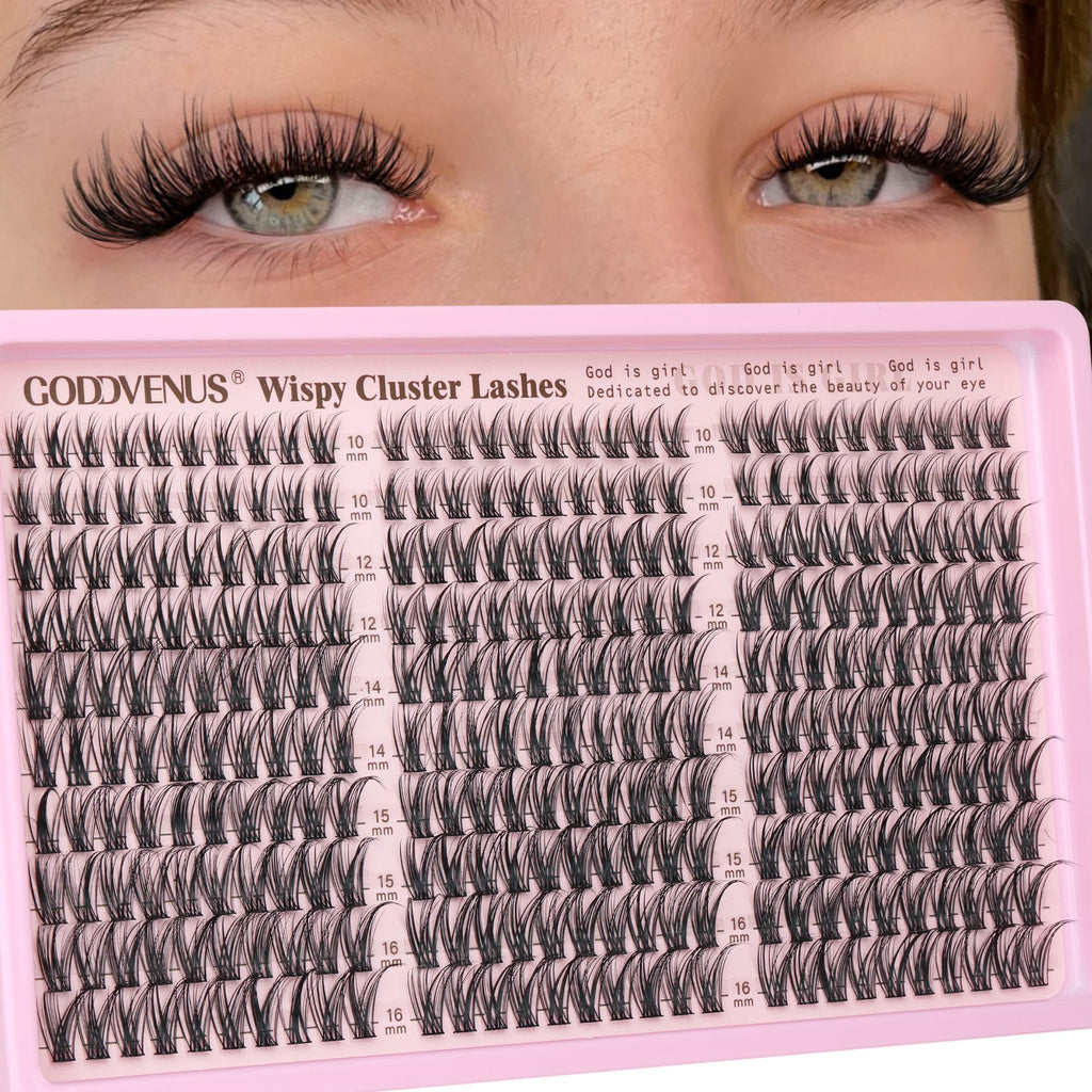 Goddvenus Lash Clusters Kit Wispy Eyelash Clusters Lashes Natural DIY Lash Extension Kit 10-16mm Cluster Eyelash Extensions Kit 300pcs C Curl Individual Lashes Cluster Eyelash (No Tweezers)