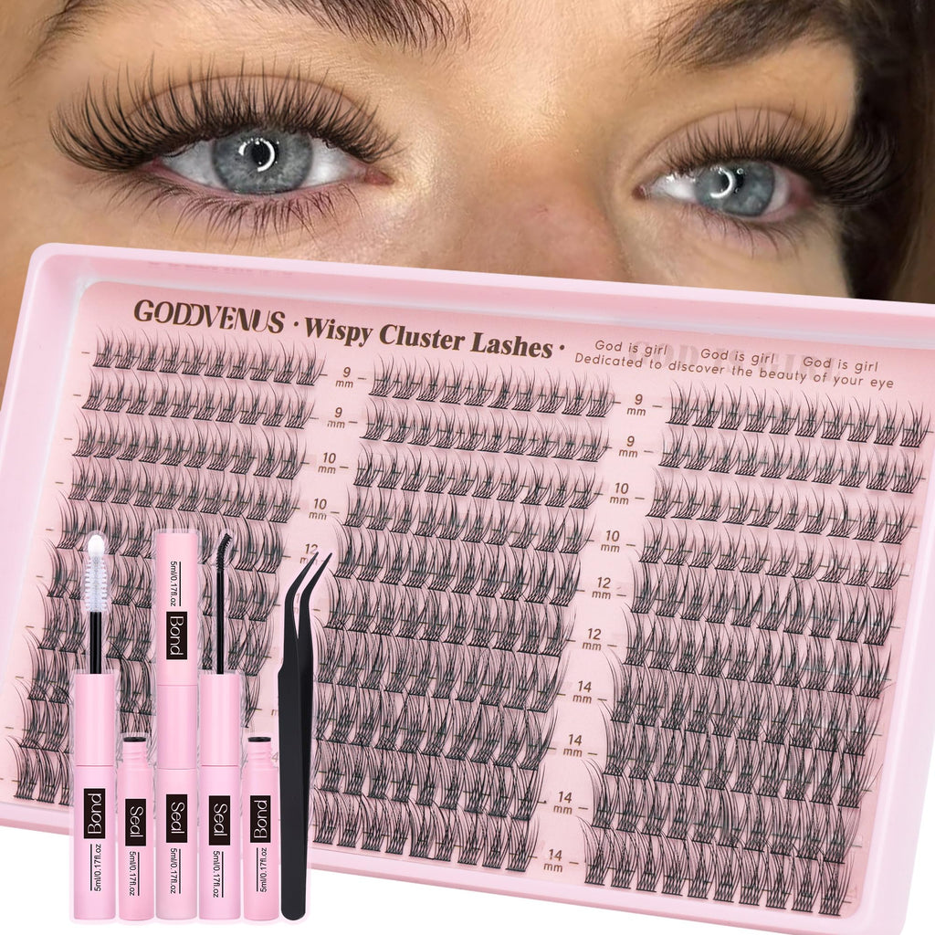 Goddvenus Lash Clusters Kit Wispy Eyelash Clusters Lashes Natural DIY Lash Extension Kit 10-16mm Cluster Eyelash Extensions Kit 300pcs C Curl Individual Lashes Cluster Eyelash (No Tweezers)
