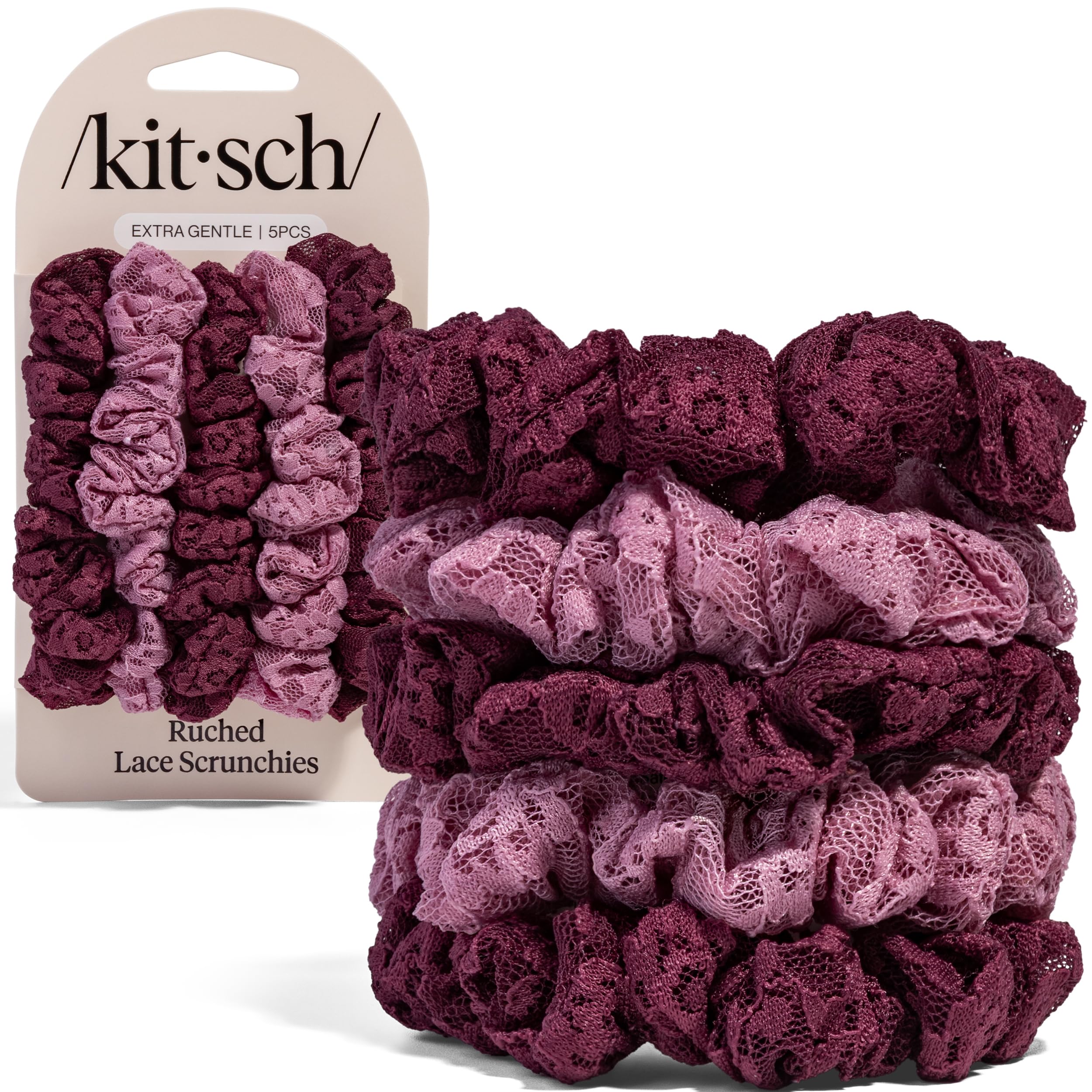 Kitsch Satin Scrunchies for Women | For All Hair Types - Black, 5pcs | Wake Up Frizz-Free, No Crease Hair Ties, Softer Than Silk Scrunchies, Stylish Hair Accessories For All Hair Types