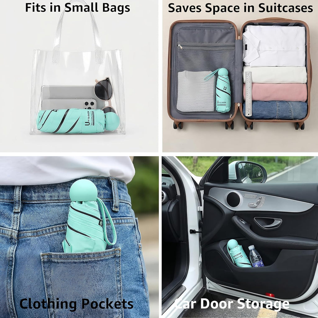 BAODINI Mini Travel Umbrella with UV Sun Protection, Compact Pocket-Size