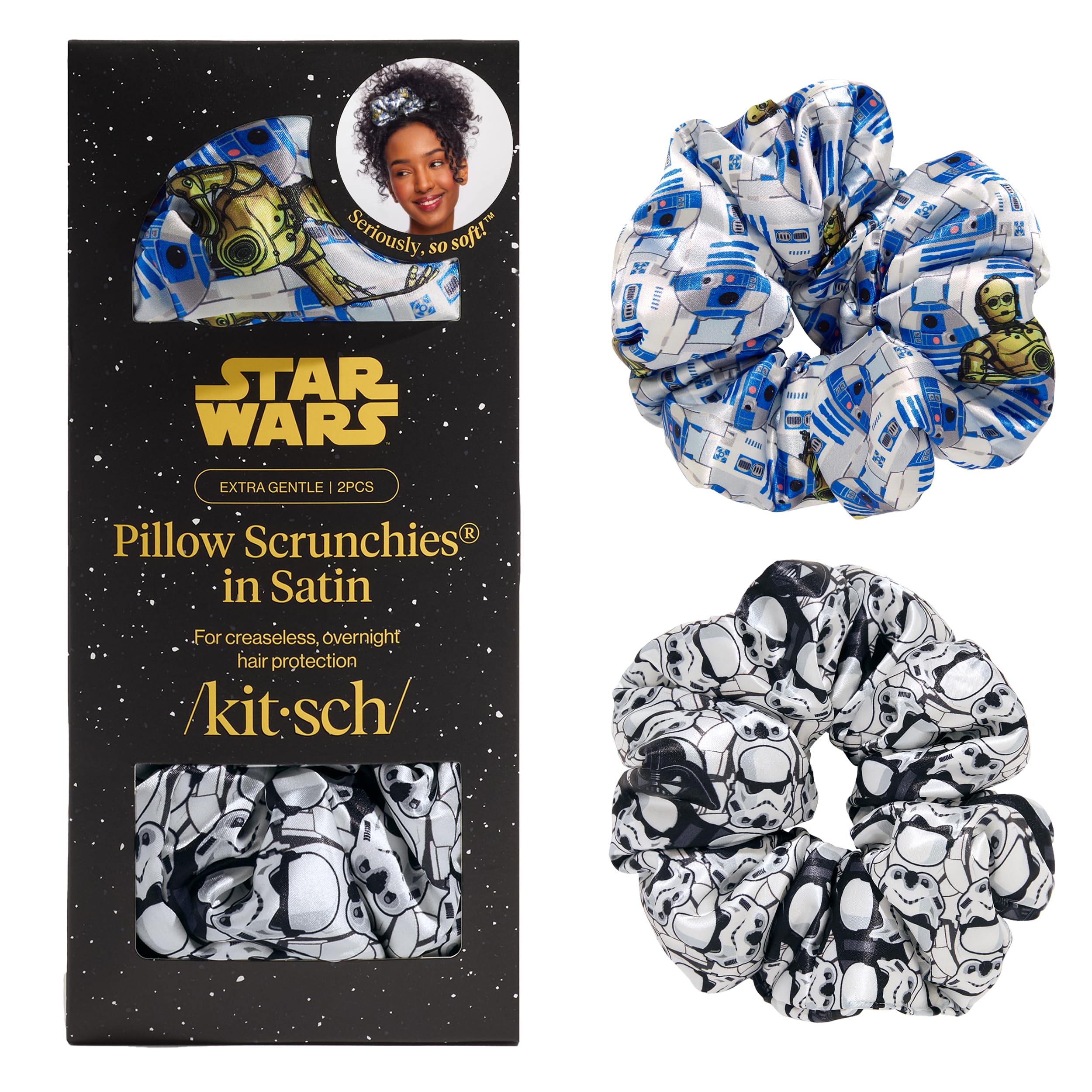 Kitsch Satin Scrunchies for Women | For All Hair Types - Black, 5pcs | Wake Up Frizz-Free, No Crease Hair Ties, Softer Than Silk Scrunchies, Stylish Hair Accessories For All Hair Types