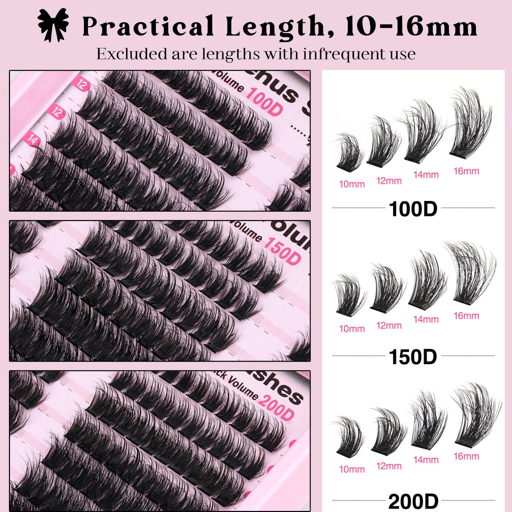 Goddvenus Lash Clusters Kit Wispy Eyelash Clusters Lashes Natural DIY Lash Extension Kit 10-16mm Cluster Eyelash Extensions Kit 300pcs C Curl Individual Lashes Cluster Eyelash (No Tweezers)