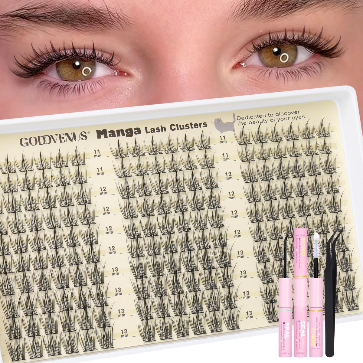 Goddvenus Lash Clusters Kit Wispy Eyelash Clusters Lashes Natural DIY Lash Extension Kit 10-16mm Cluster Eyelash Extensions Kit 300pcs C Curl Individual Lashes Cluster Eyelash (No Tweezers)