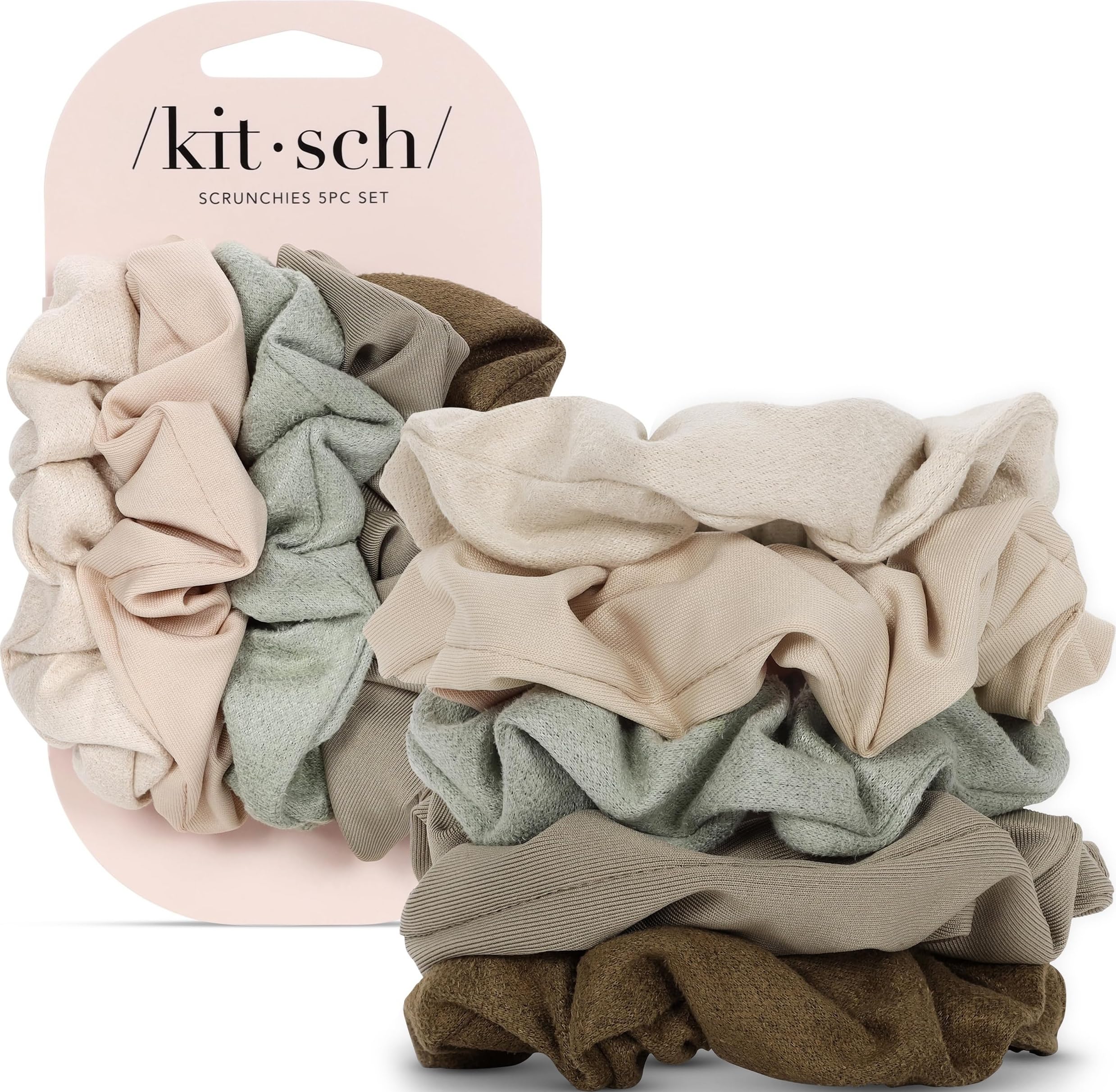 Kitsch Satin Scrunchies for Women | For All Hair Types - Black, 5pcs | Wake Up Frizz-Free, No Crease Hair Ties, Softer Than Silk Scrunchies, Stylish Hair Accessories For All Hair Types