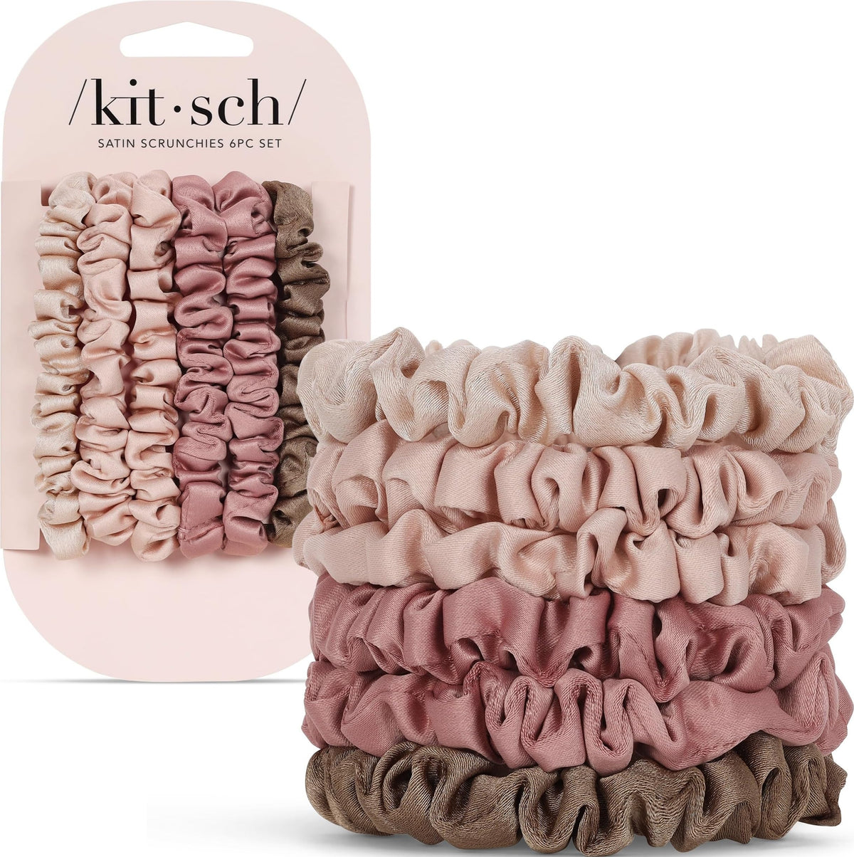 Kitsch Satin Scrunchies for Women | For All Hair Types - Black, 5pcs | Wake Up Frizz-Free, No Crease Hair Ties, Softer Than Silk Scrunchies, Stylish Hair Accessories For All Hair Types